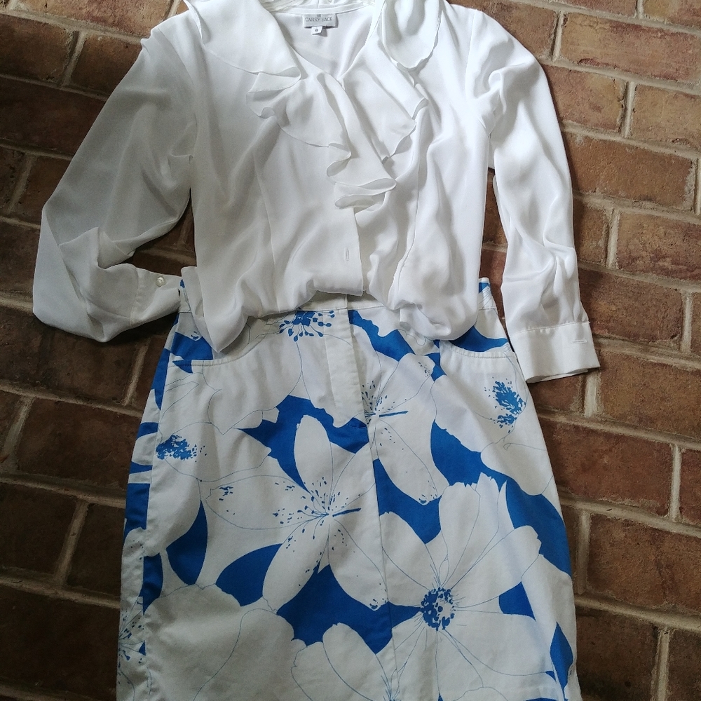 Blue & white floral skirt